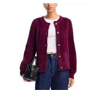 AQUA eyelash burgundy cardigan